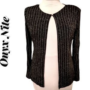 Onyx Nite Black and Silver Sparkles One Button Cardigan